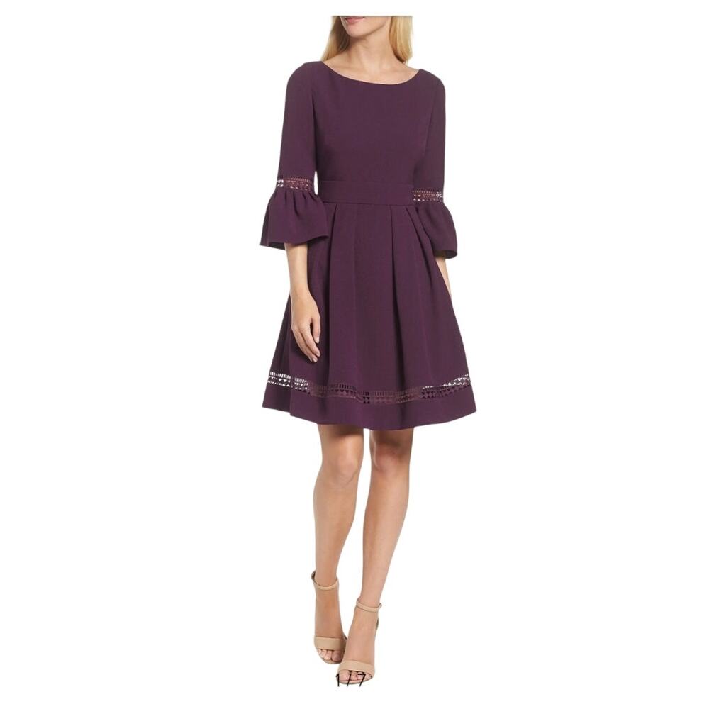 ELIZA J NWT Bell Sleeve Lace Inset Fit & Flare Dress, Size 12 - Picture 5 of 15